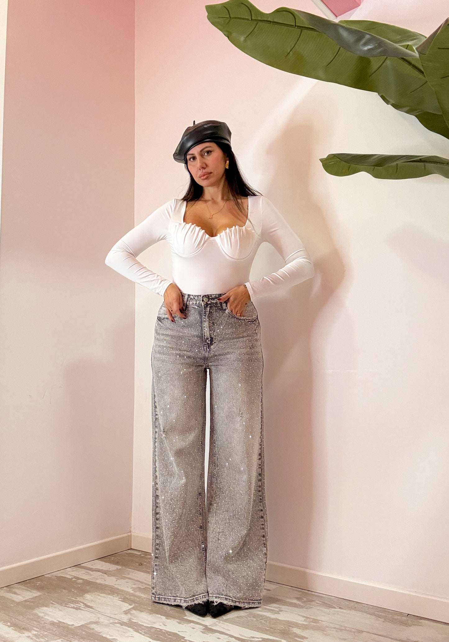 JEANS PALAZZO BRILLANTINATO