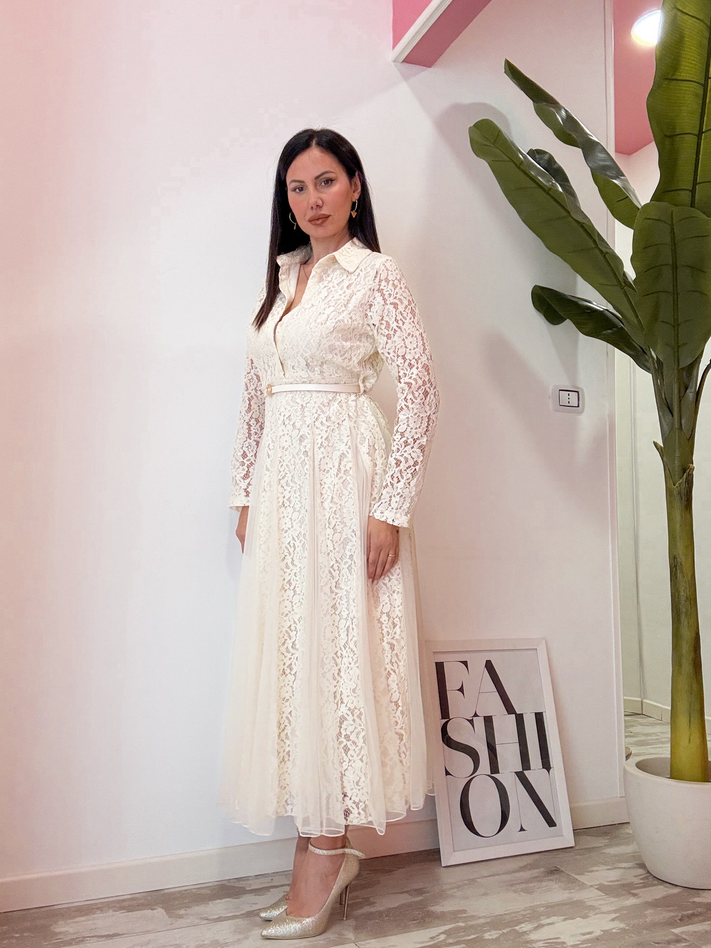 ABITO PIZZO E TULLE CREMA