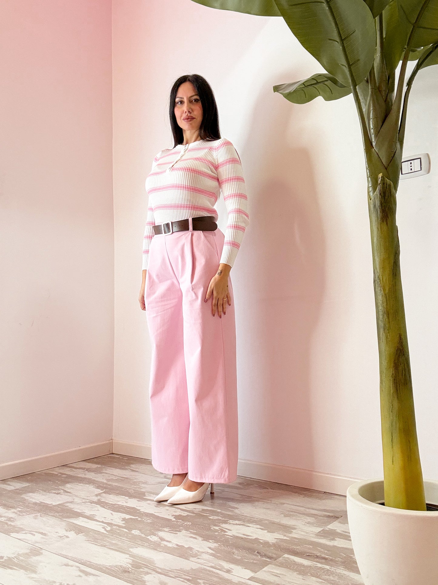 MAGLIA BOTTONI RIGHE ROSA