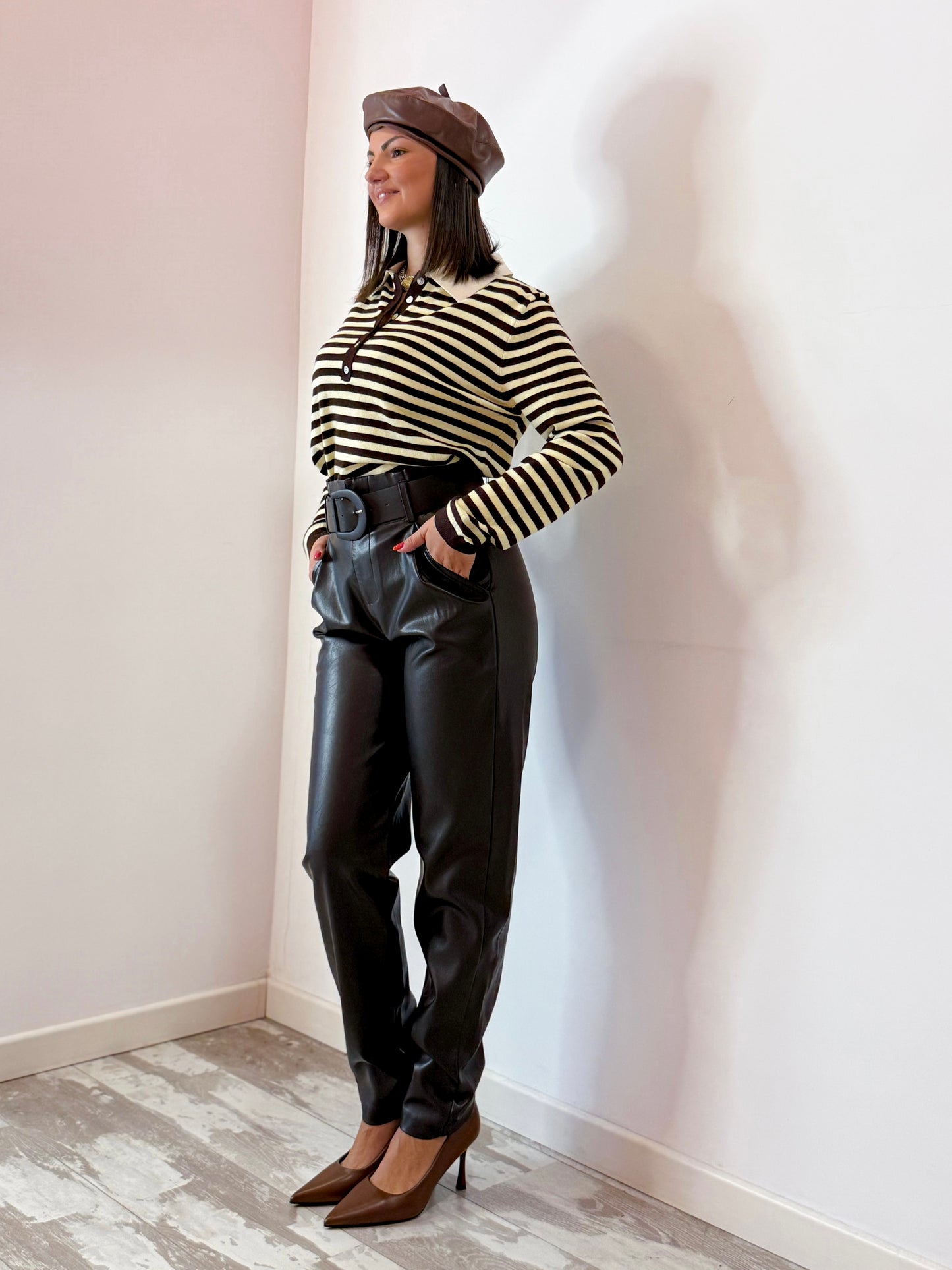 PANTALONE SIMILPELLE MARRONE