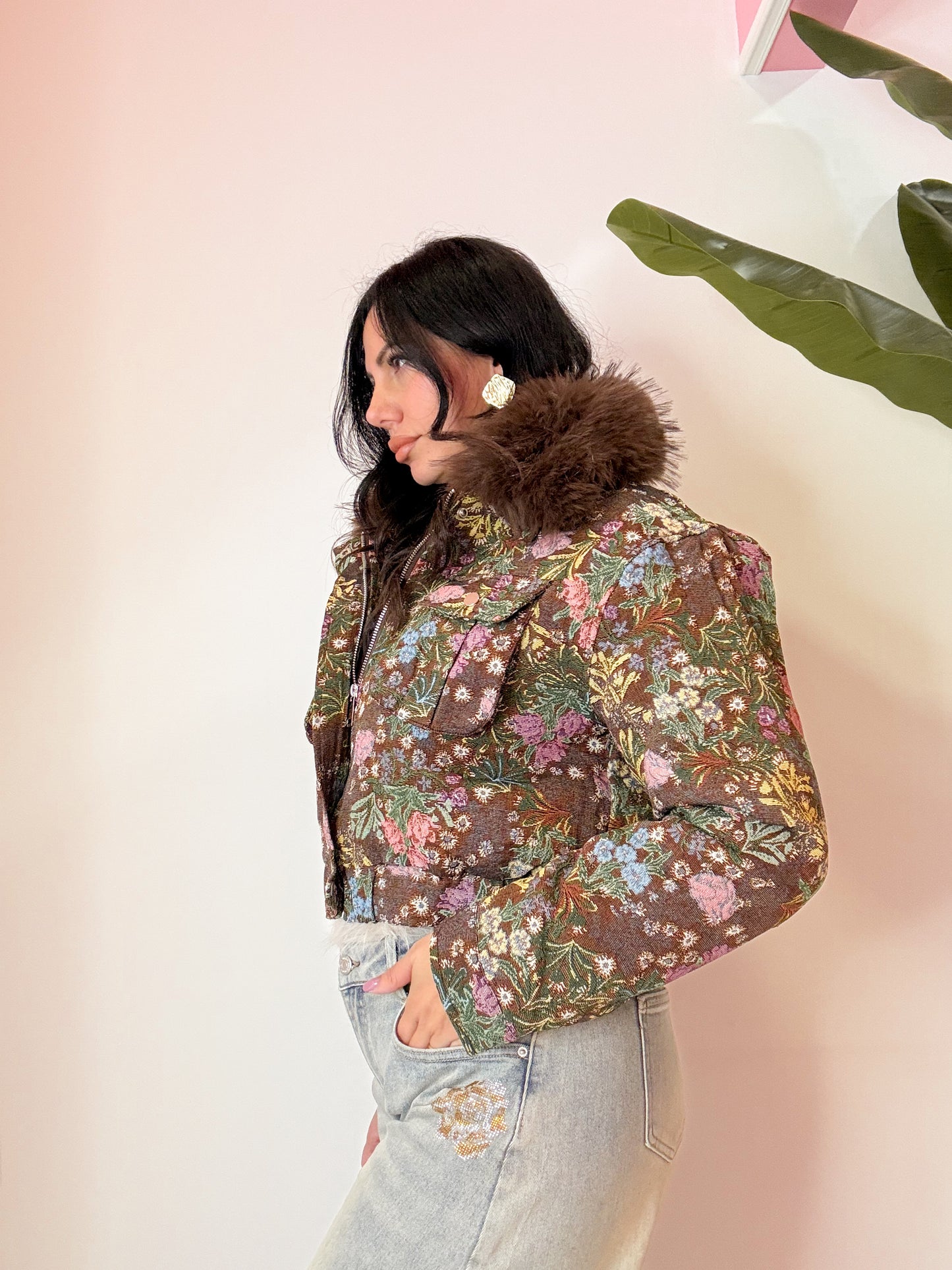BOMBER FLOWERS MARRONE
