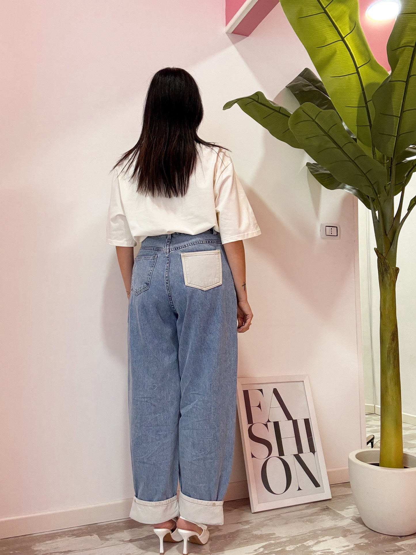 JEANS RISVOLTO BIANCO