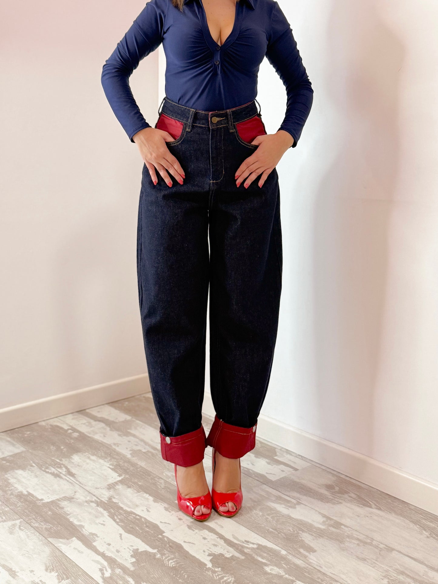 JEANS RISVOLTINO ROSSO