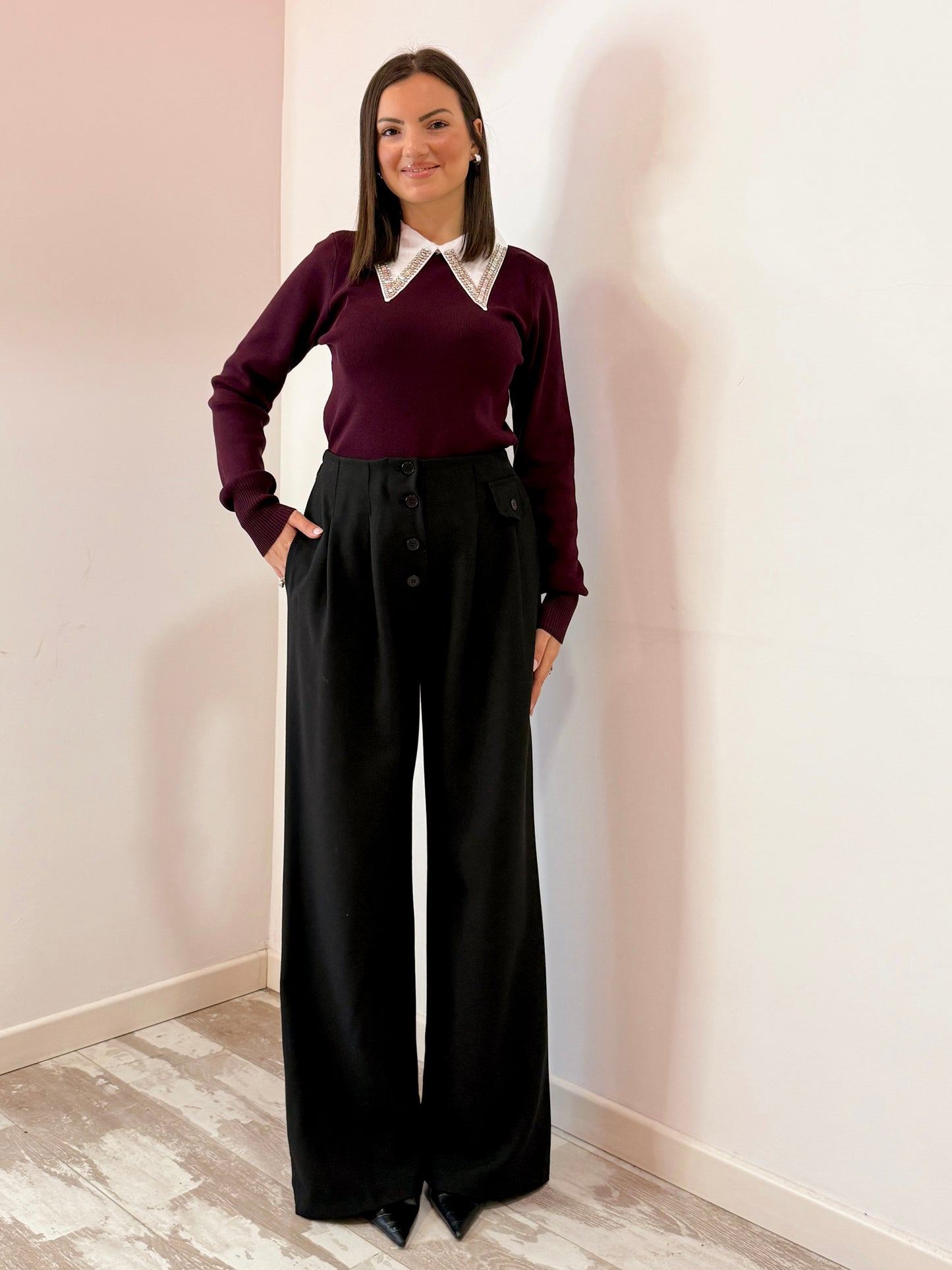 PANTALONE BOTTONCINI NERO