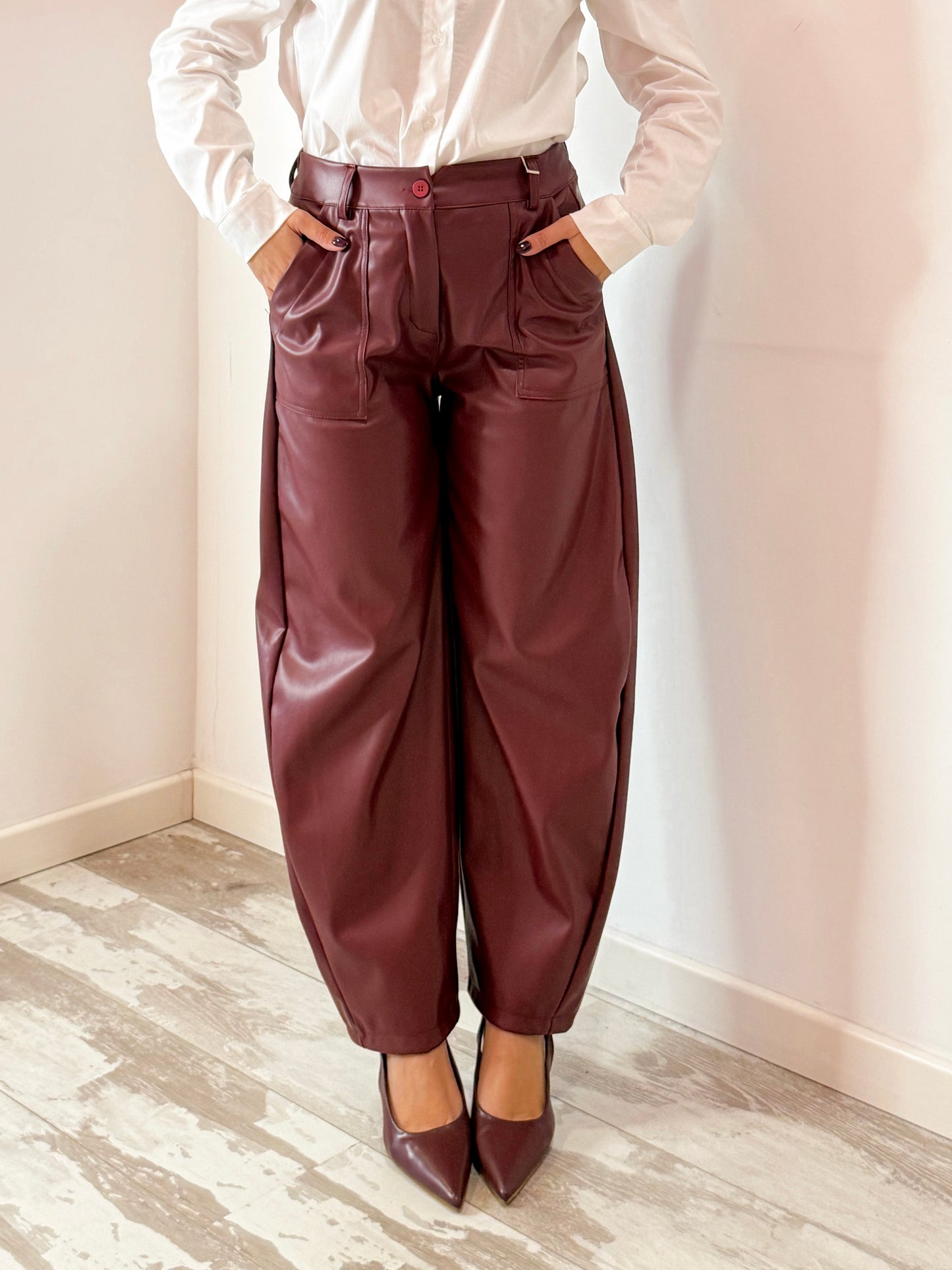 PANTALONE ECOPELLE BORDEAUX