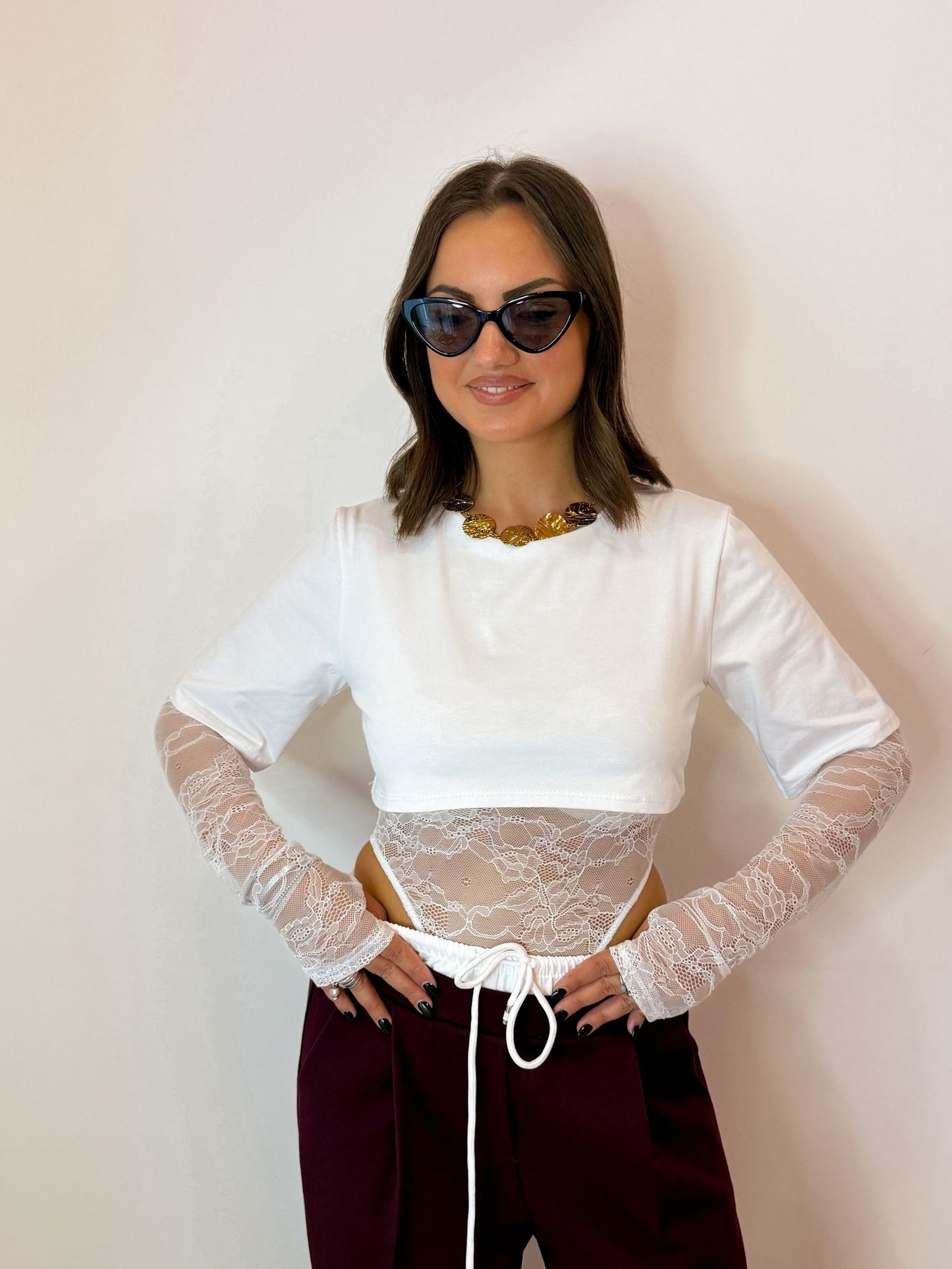 T shirt crop e pizzo 3 colori