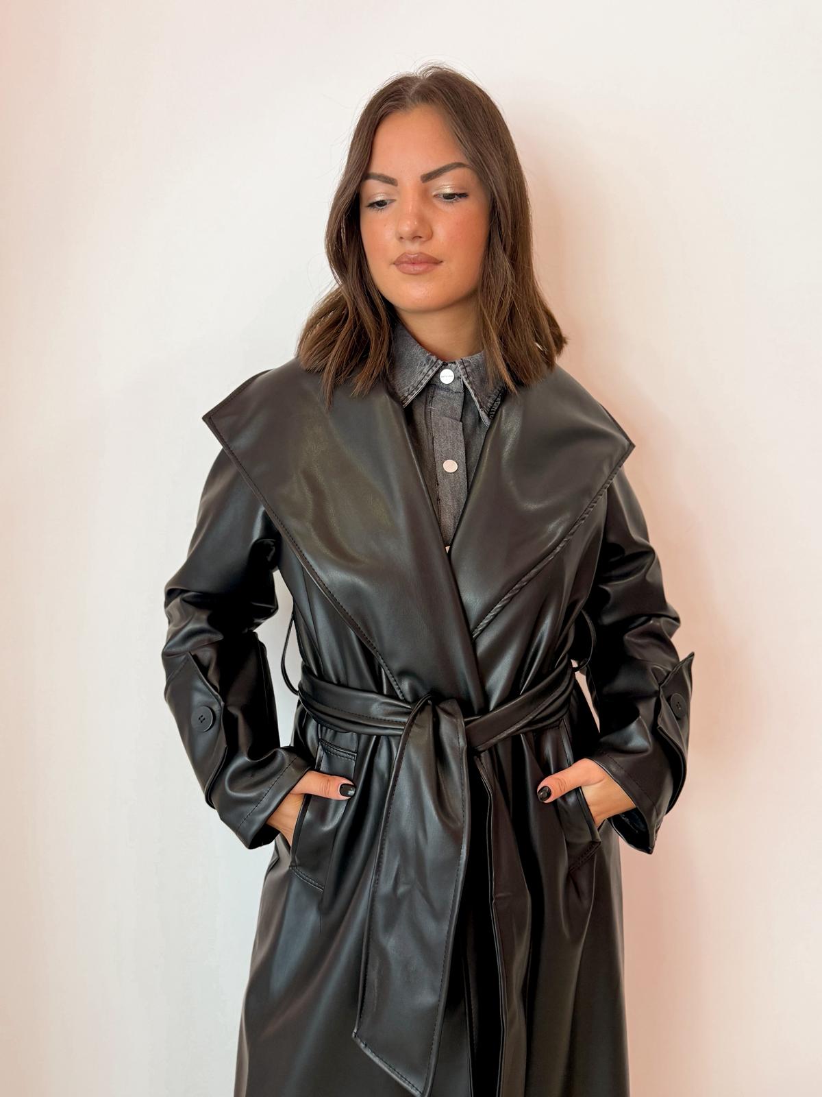 Trench lungo similpelle nero