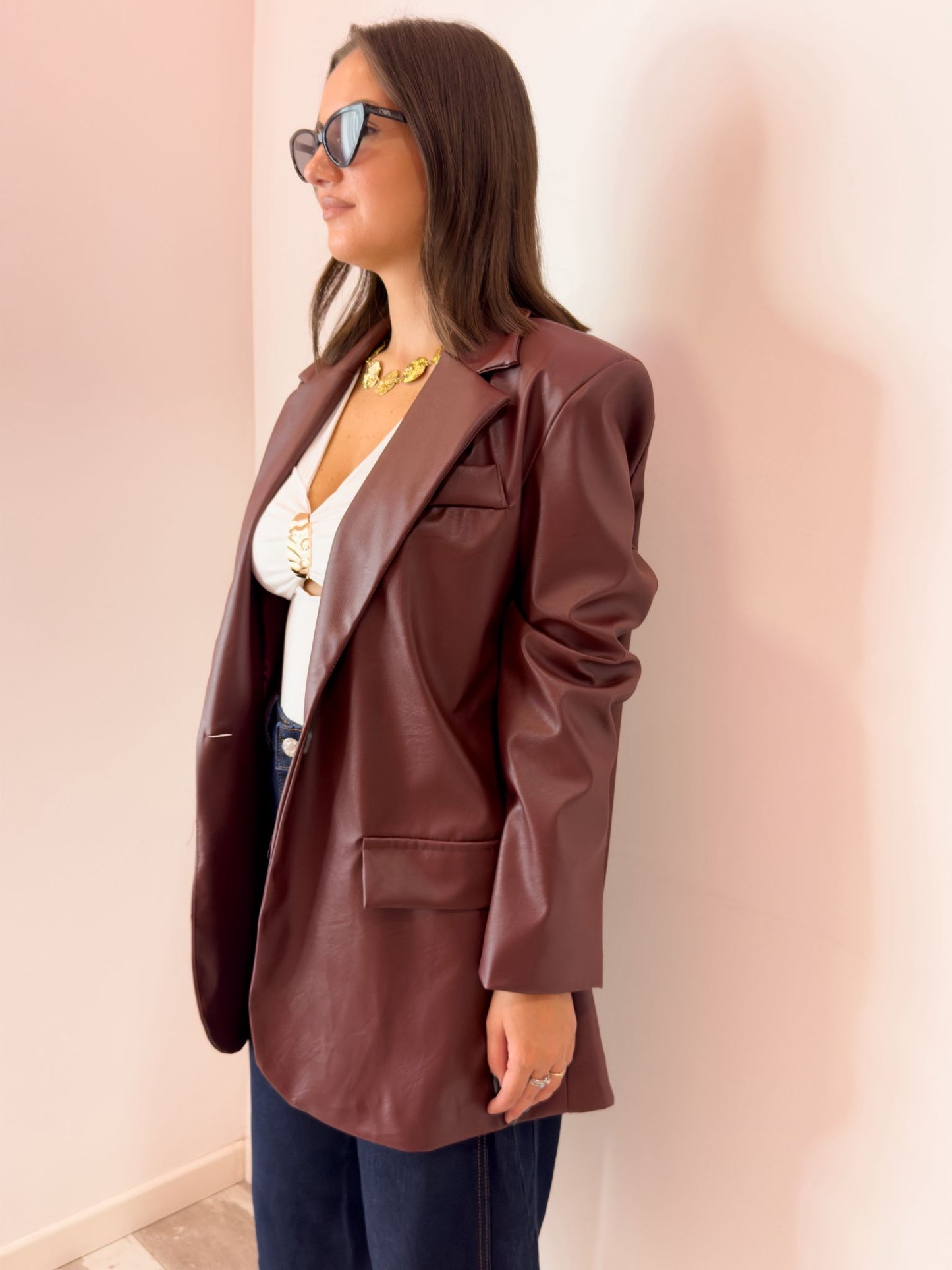 Giacca in pelle bordeaux