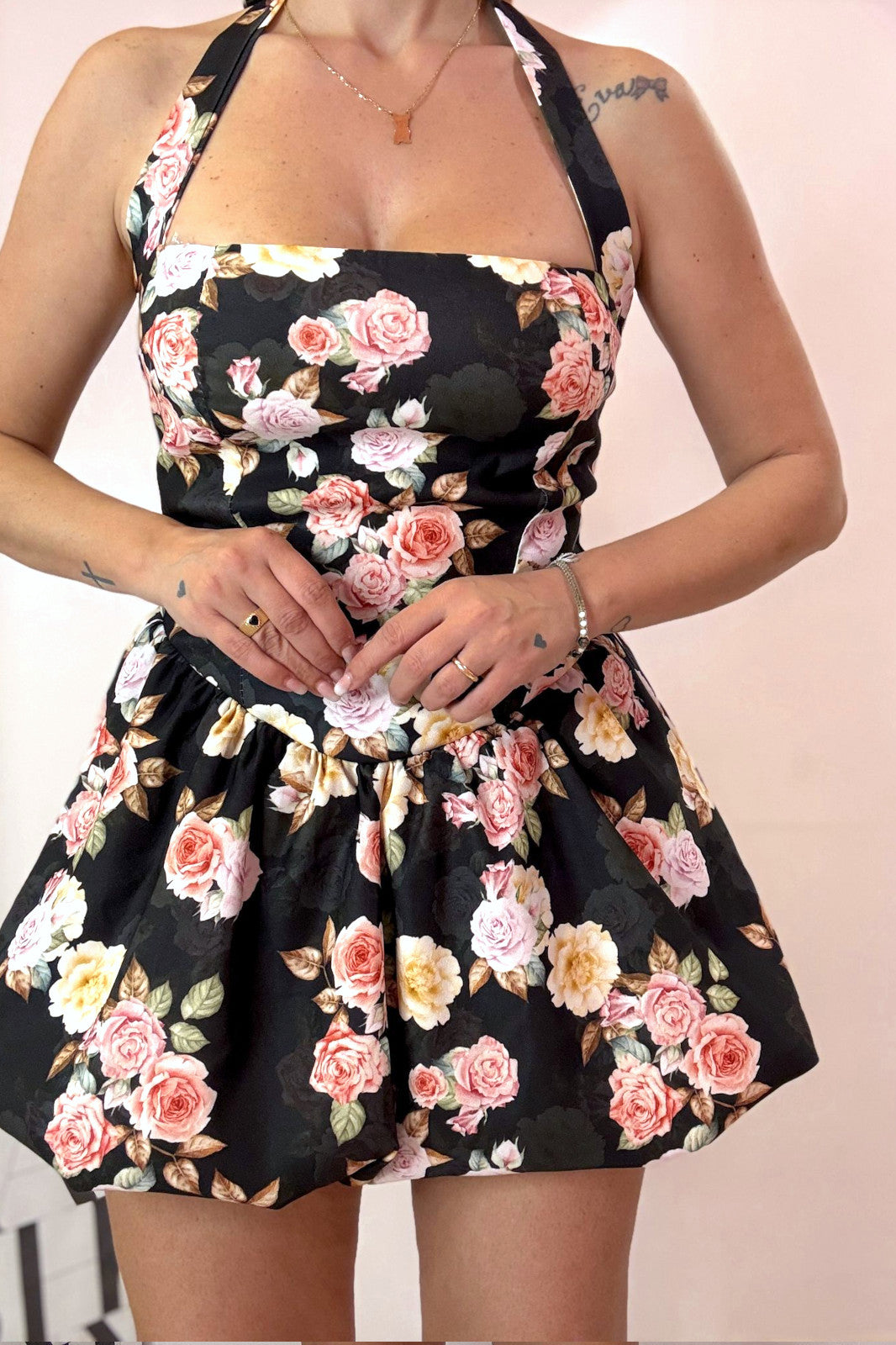 Abito doll fiori nero
