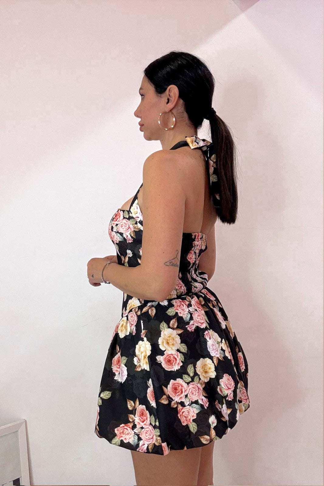 Abito doll fiori nero