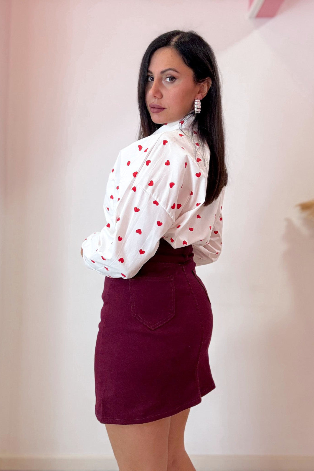Minigonna denim bordeaux