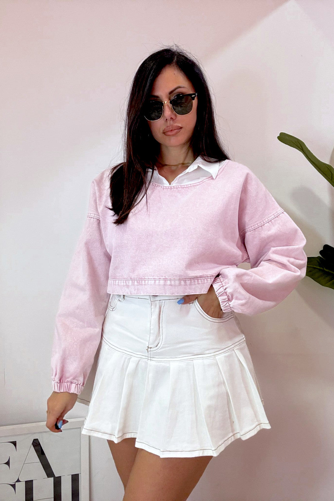 Gonnellina denim panna