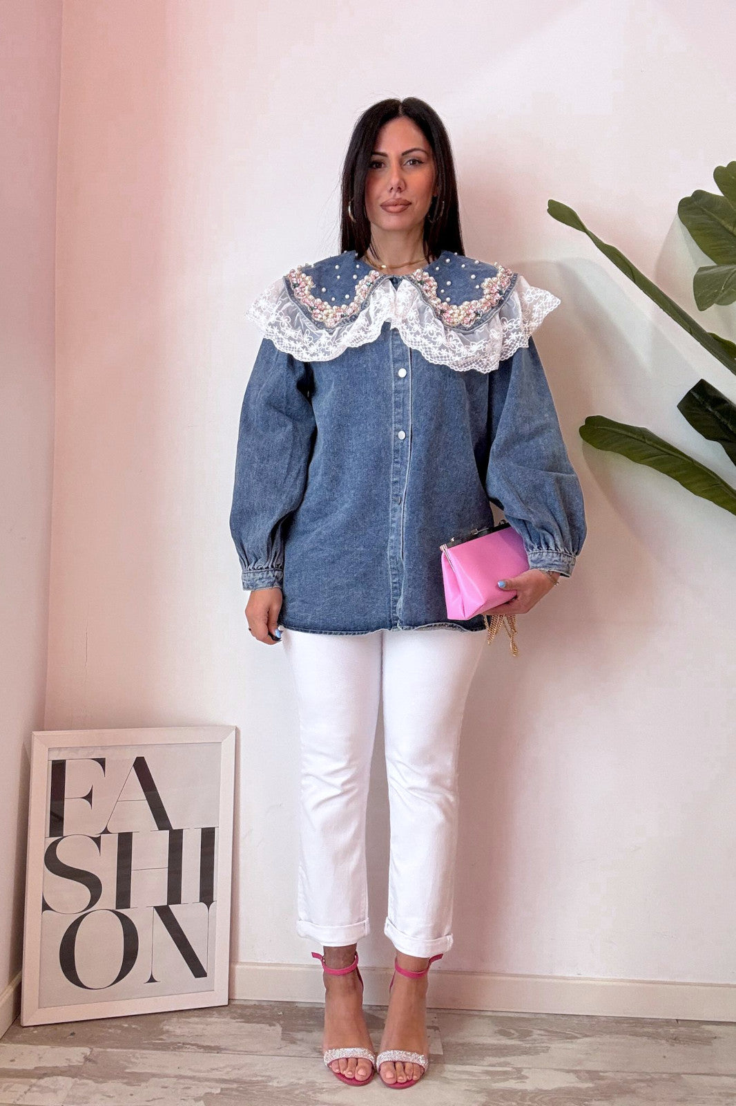 Camicione denim pink jewel