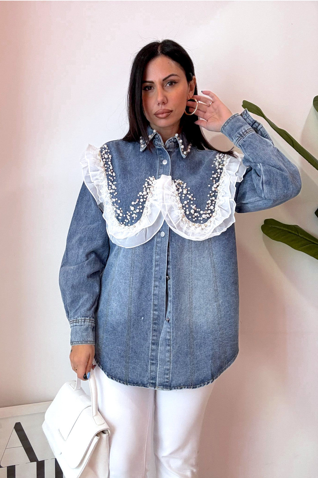 Camicione denim pearl