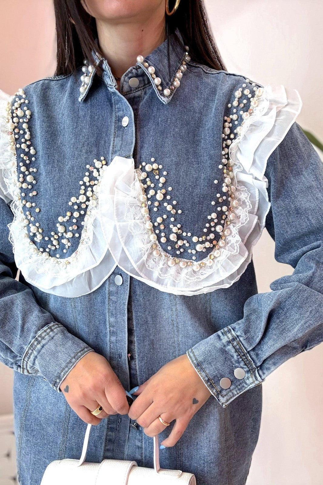 Camicione denim pearl