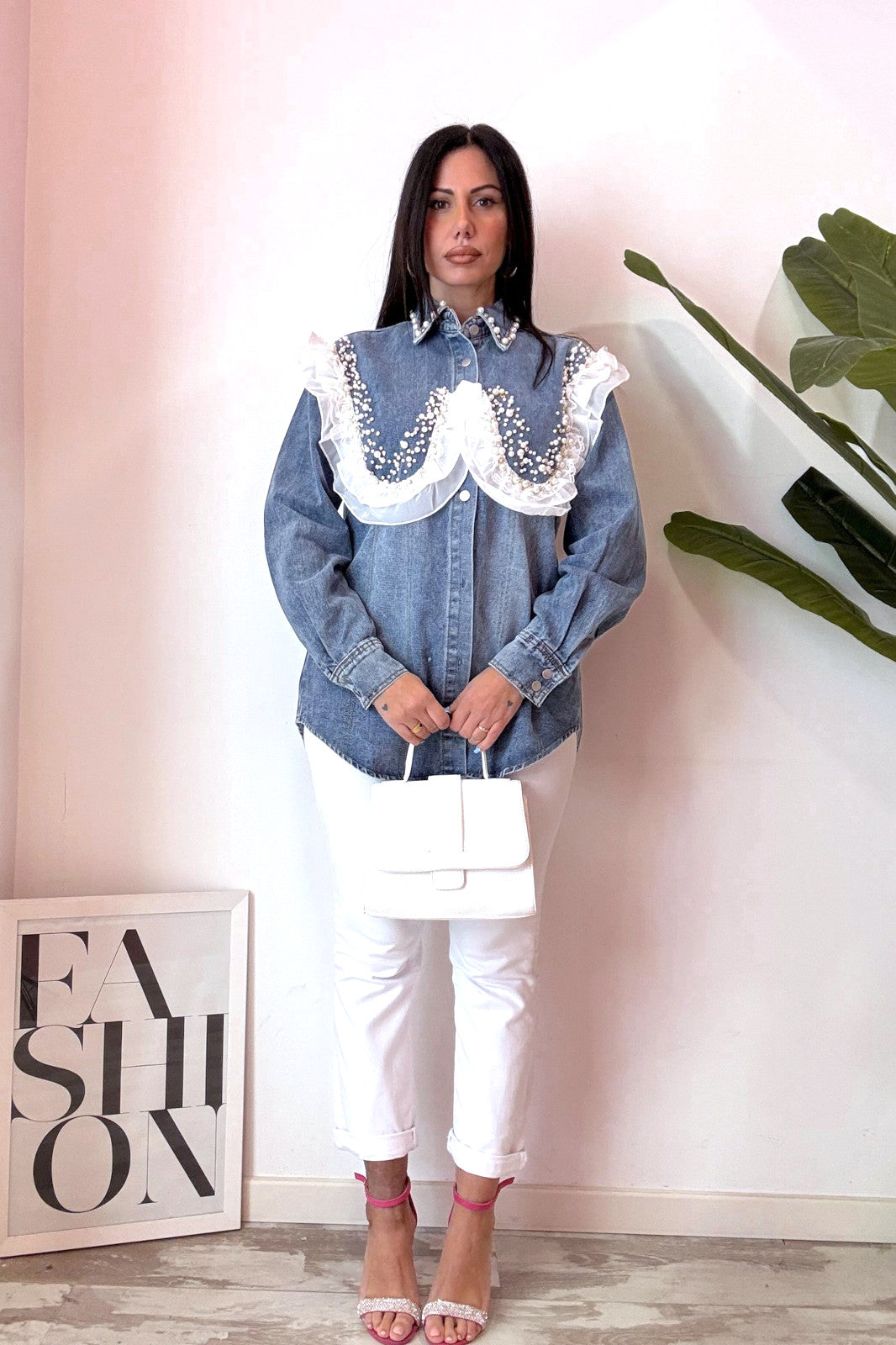 Camicione denim pearl