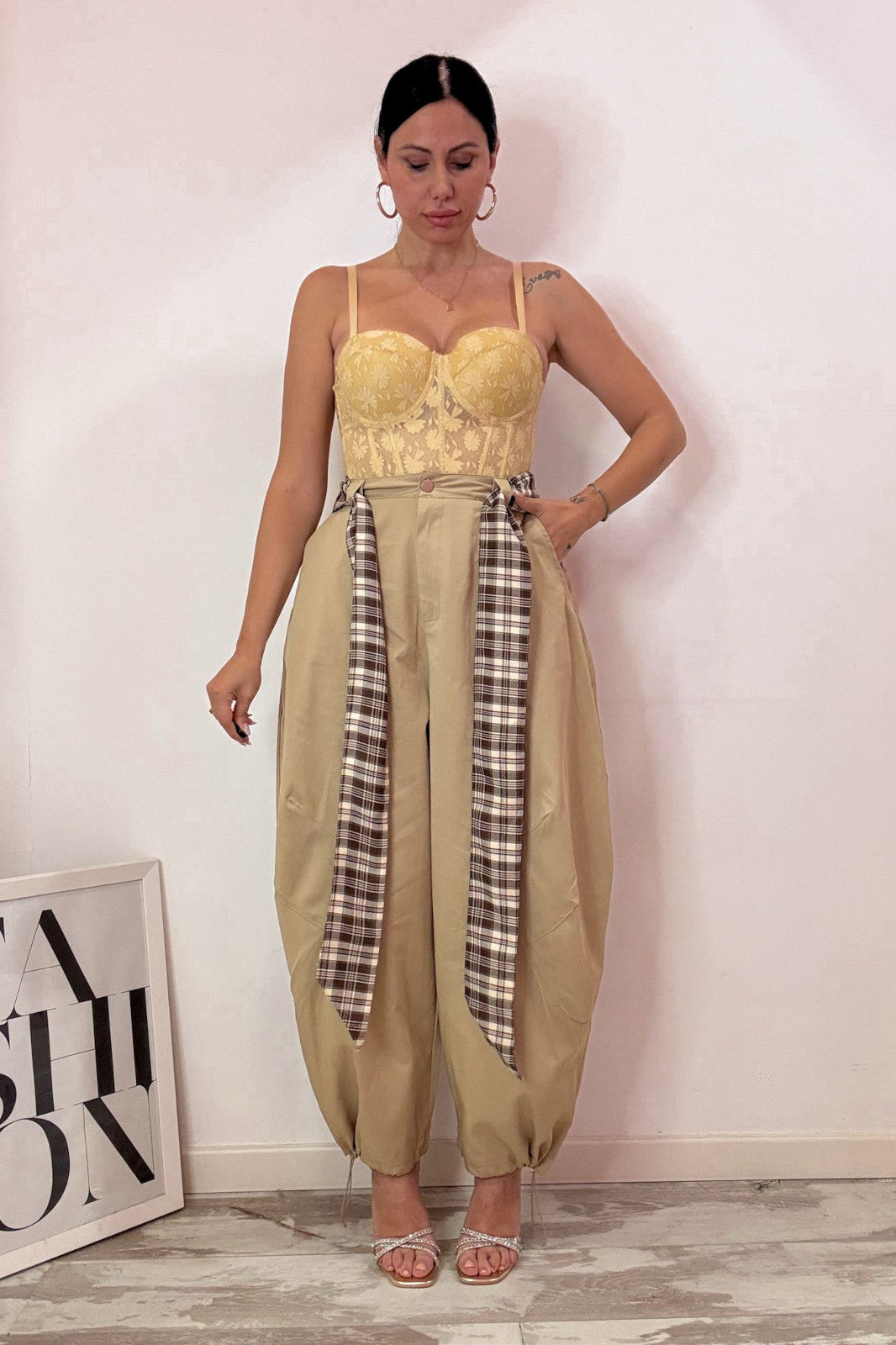 Pantalone balloon sabbia