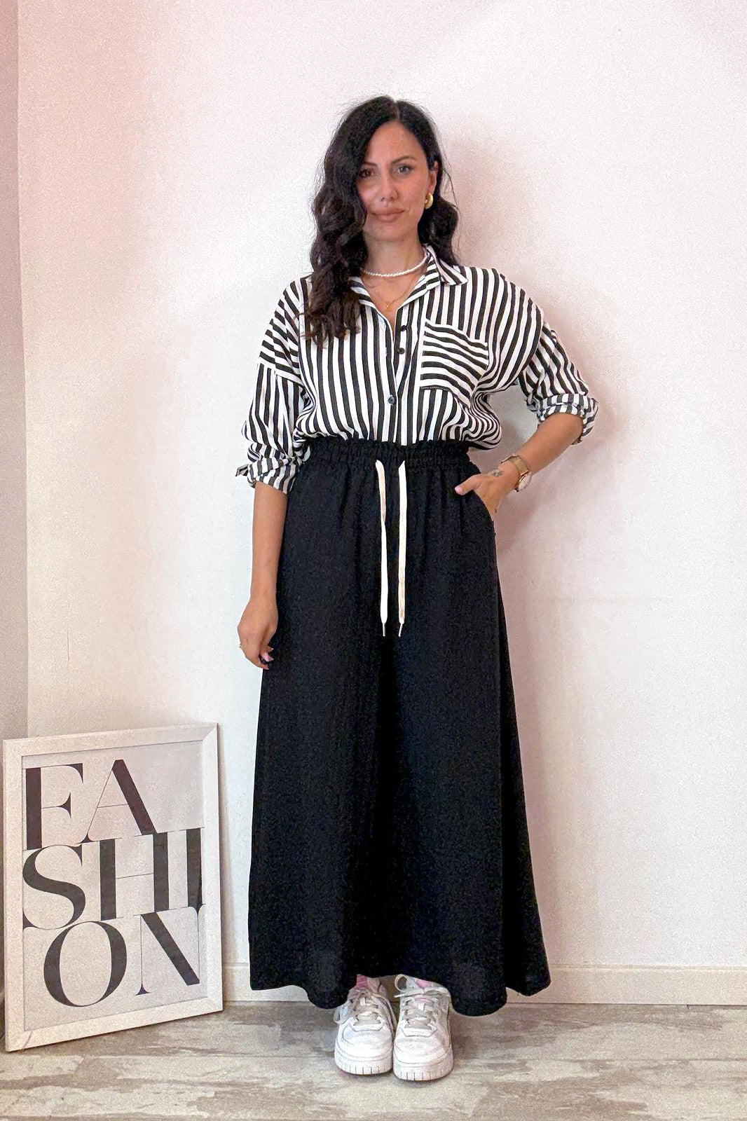 Pant effetto gonna nero e blu