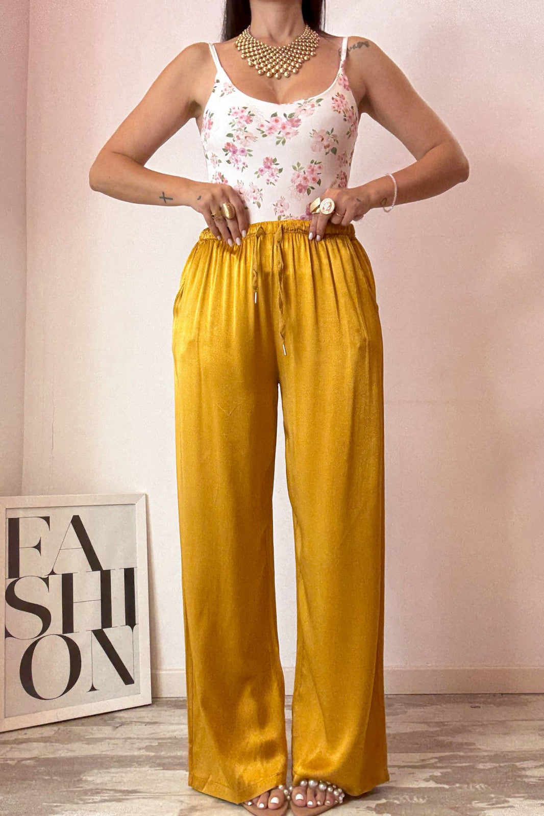 Pantalone satin senape