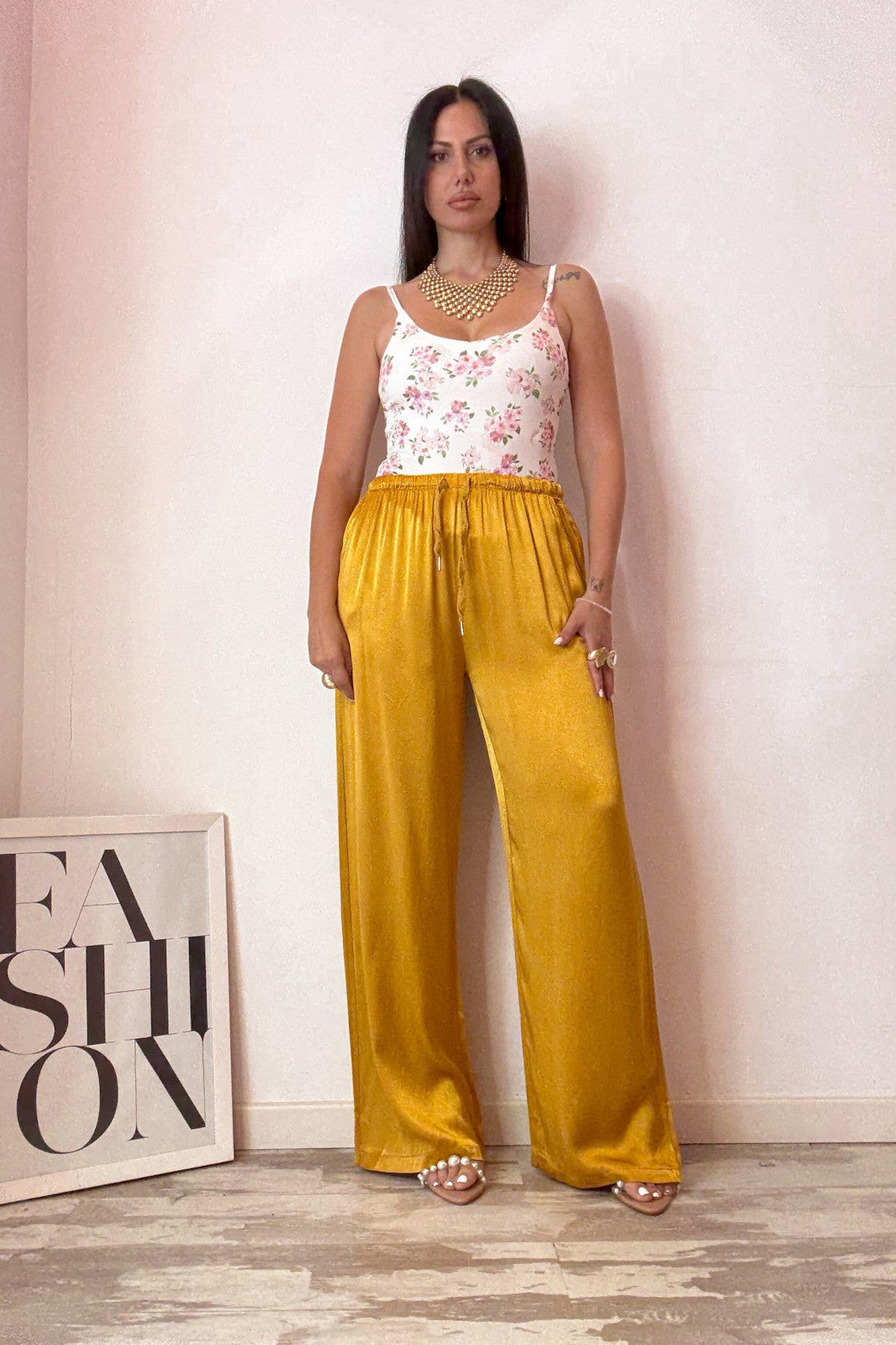 Pantalone satin senape