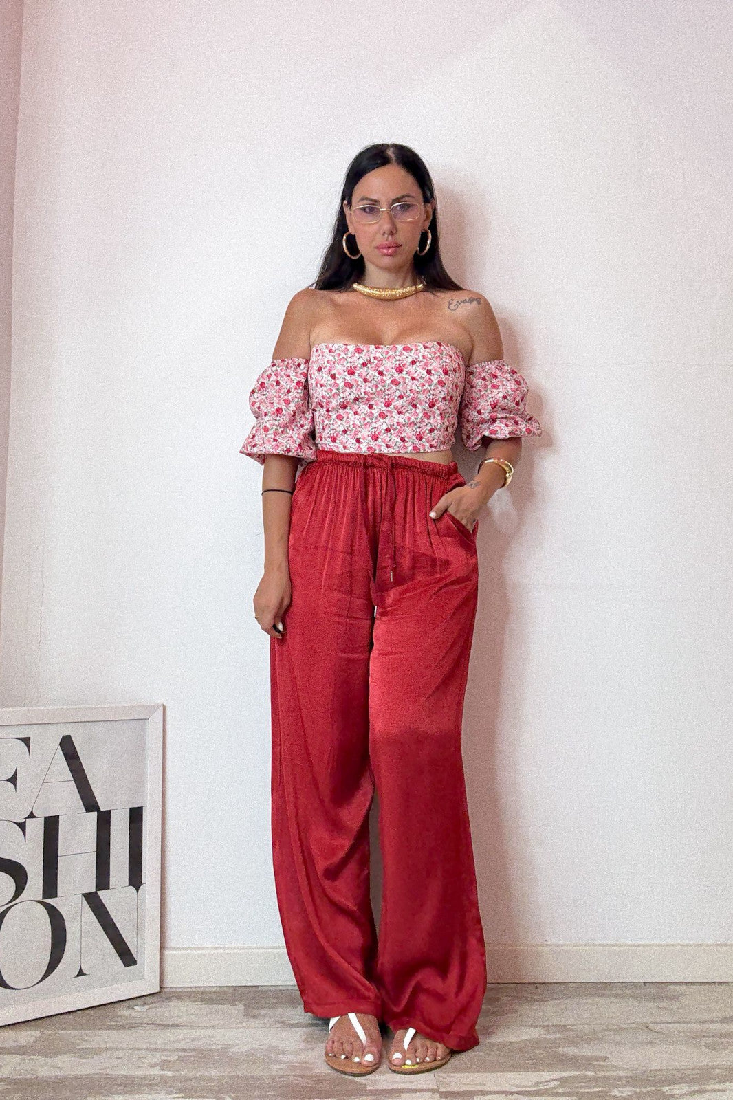 Pantalone satin rosso