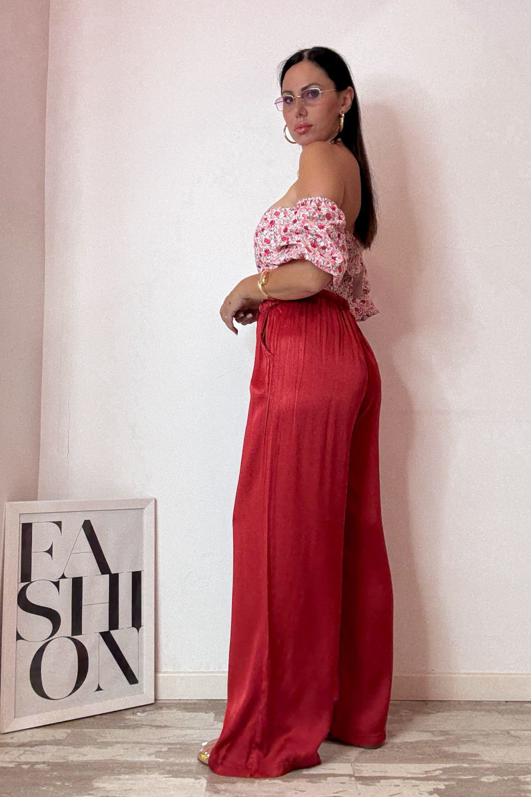 Pantalone satin rosso
