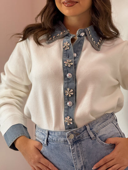 PULL DENIM GIOELLO BIANCO E BORGOGNA