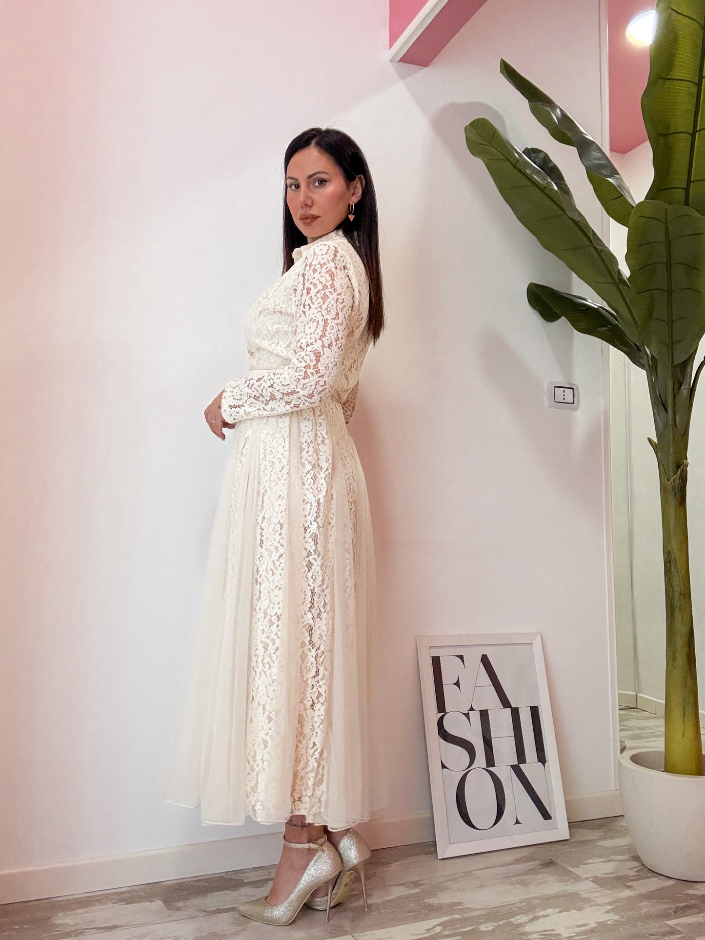 ABITO PIZZO E TULLE CREMA