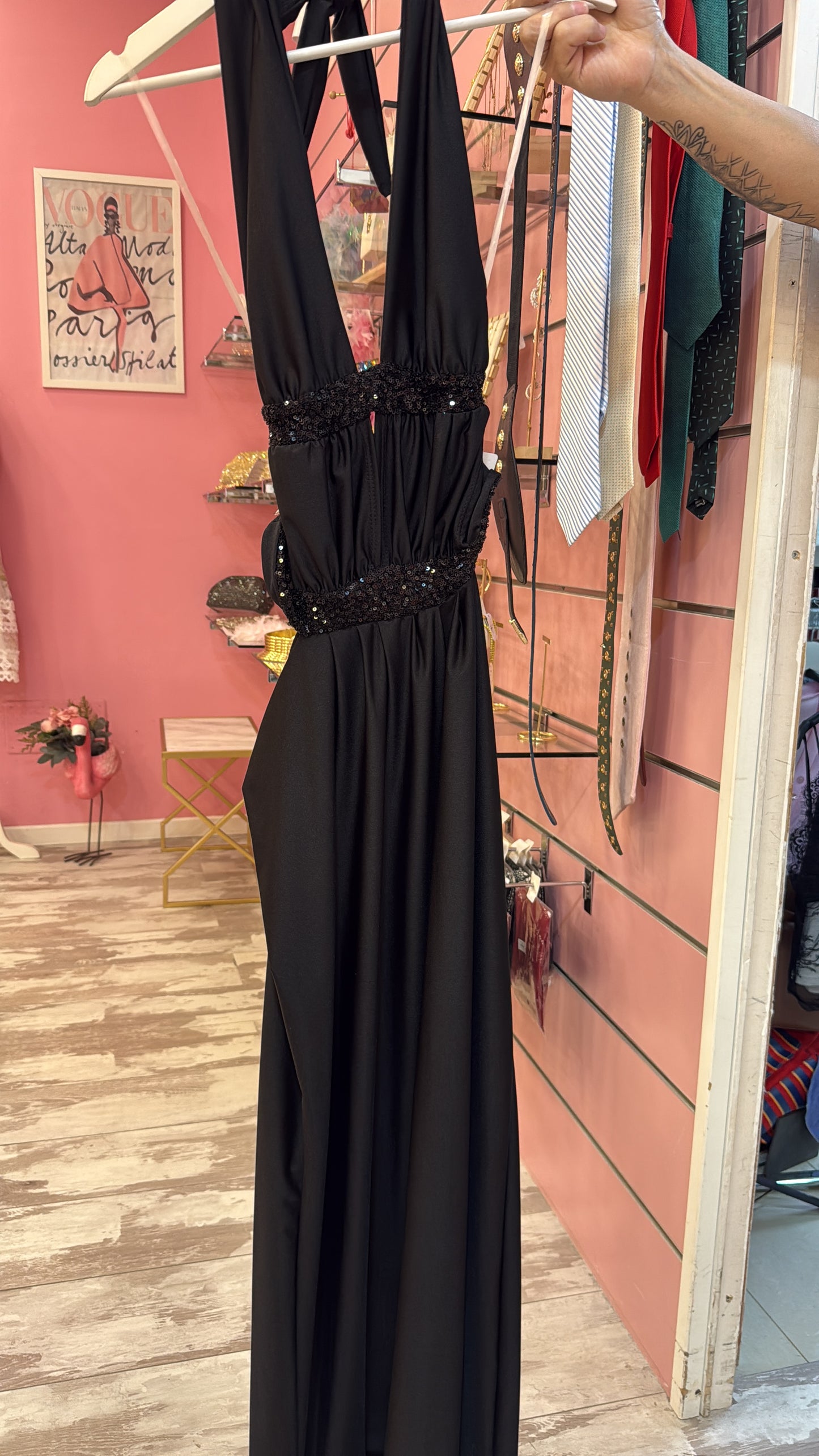 VESTITO LUNGO BLACK PAILLETTES