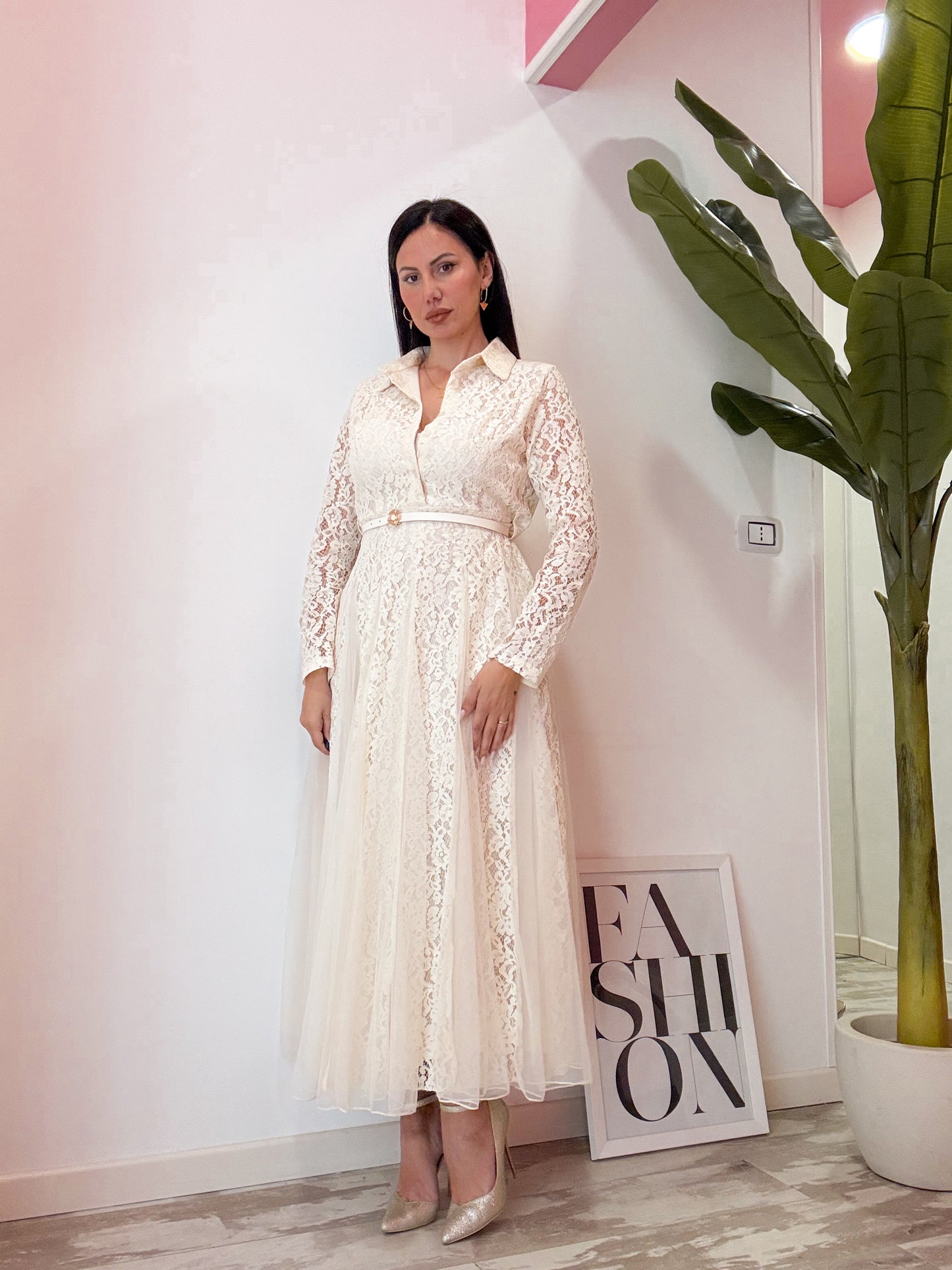 ABITO PIZZO E TULLE CREMA
