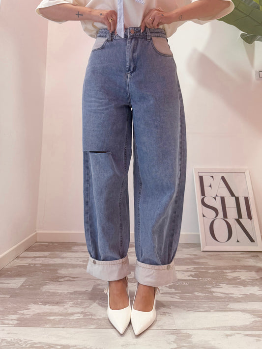 JEANS RISVOLTO BIANCO