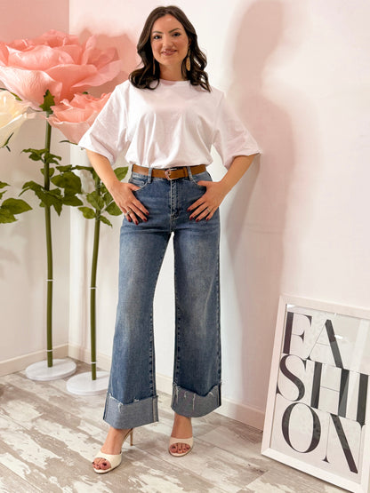 JEANS RISVOLTO E CINTURA
