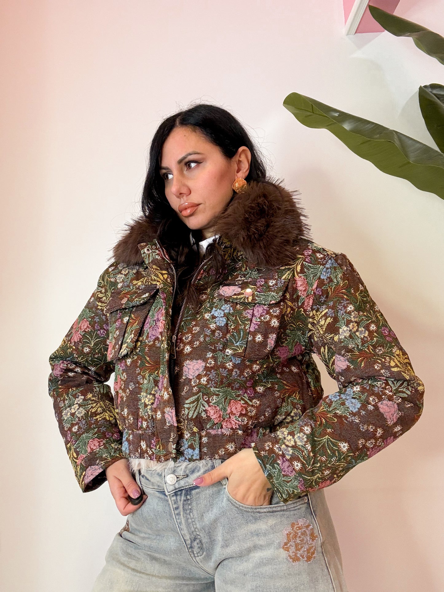 BOMBER FLOWERS MARRONE