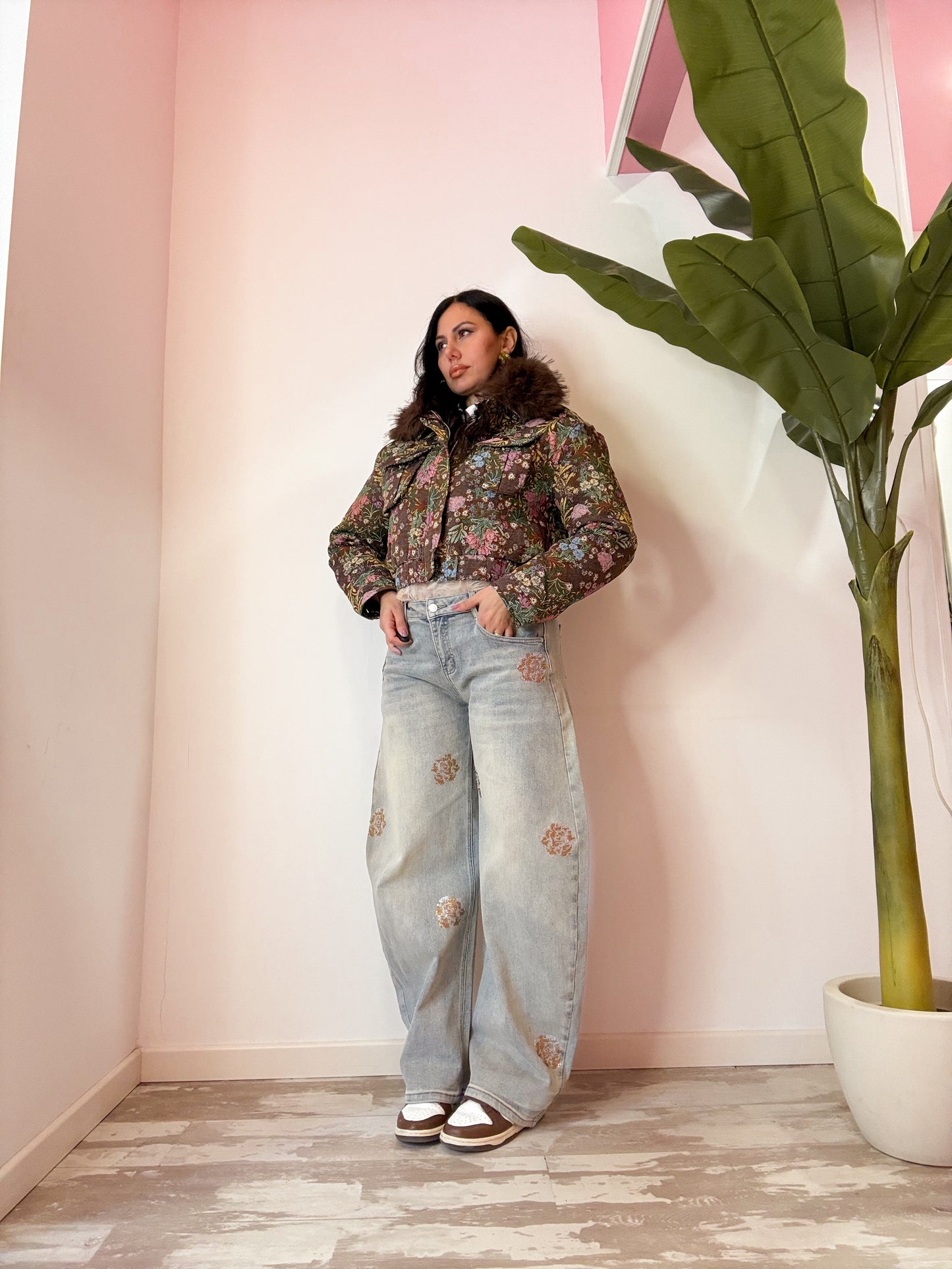 BOMBER FLOWERS MARRONE