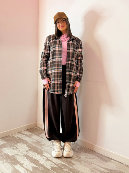 CAMICIA SPALLINE ROSA/MARRONE