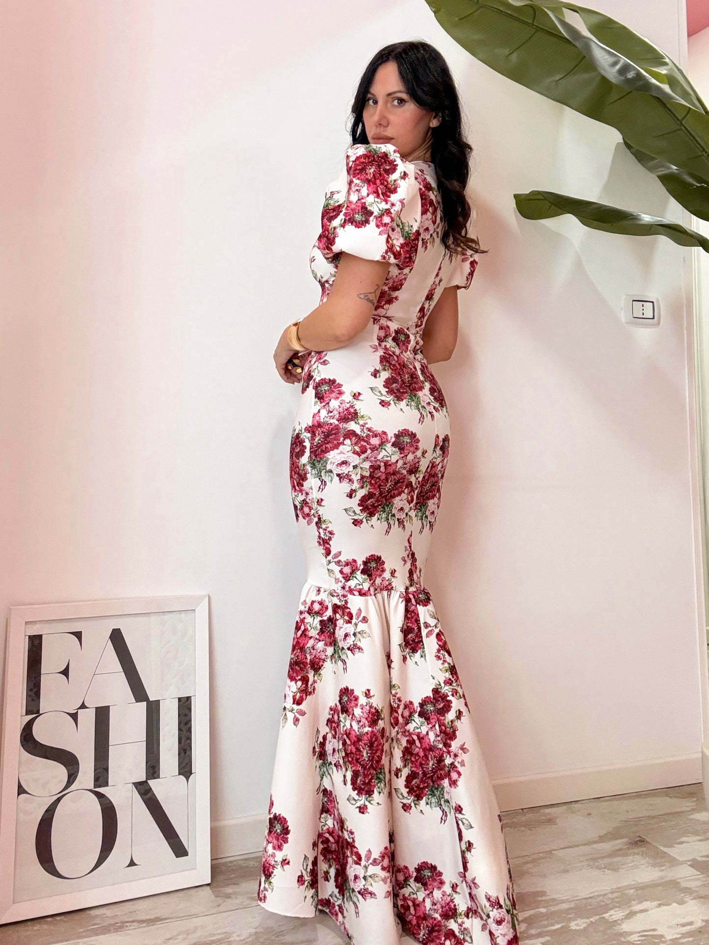 VESTITO LUNGO FIORI ROSSI