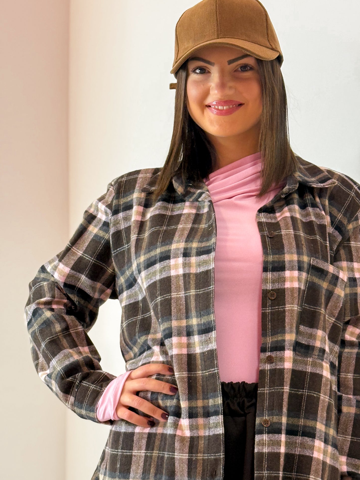 CAMICIA SPALLINE ROSA/MARRONE