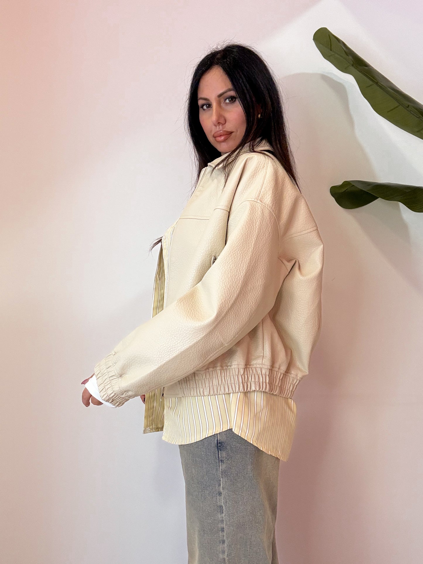 GIACCA MARTELLATA ROSA E BEIGE