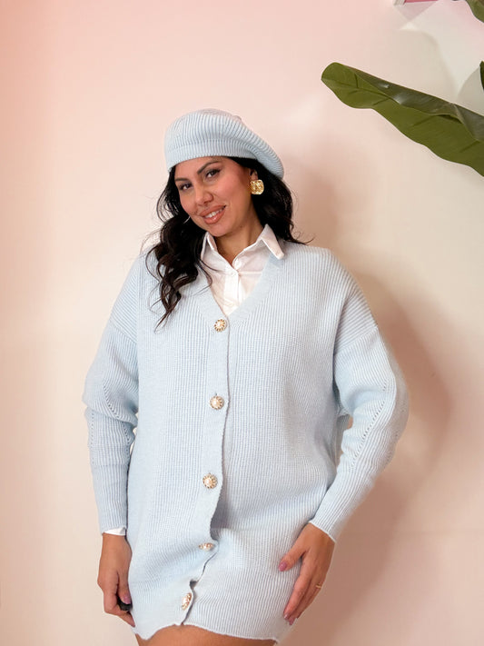 MAGLIA CARDIGAN CELESTE