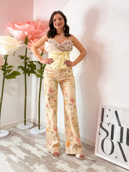 TOP GIALLO E FIORI