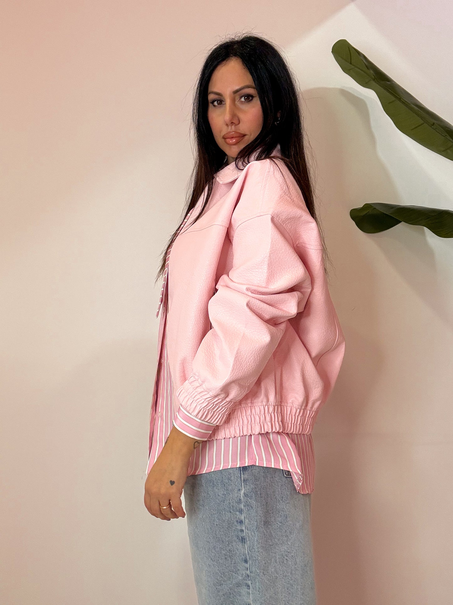 GIACCA MARTELLATA ROSA E BEIGE