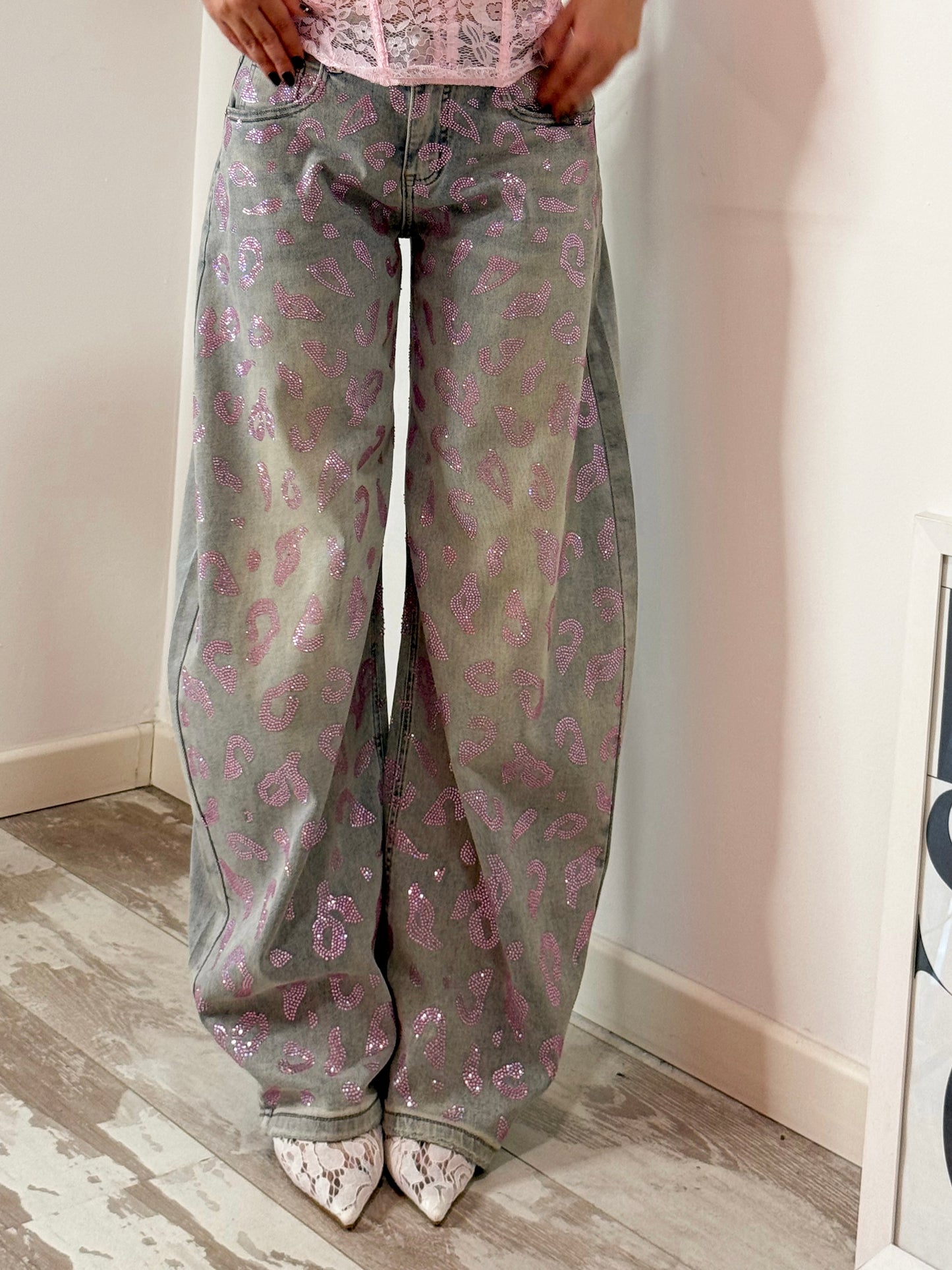 JEANS MACULATO ROSA