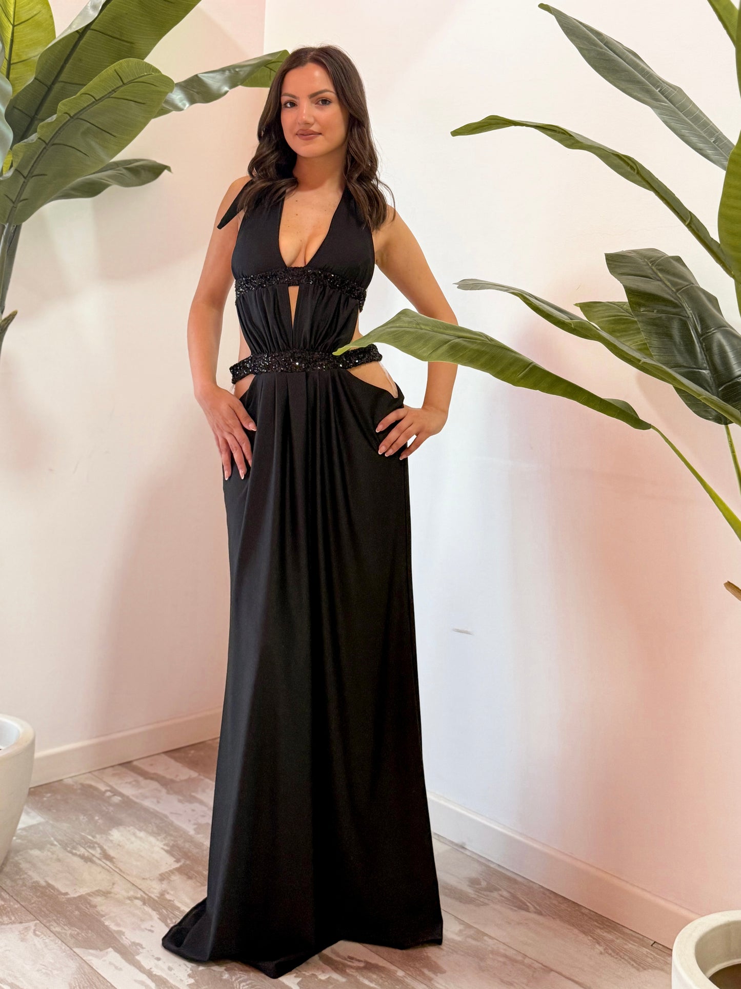 VESTITO LUNGO BLACK PAILLETTES