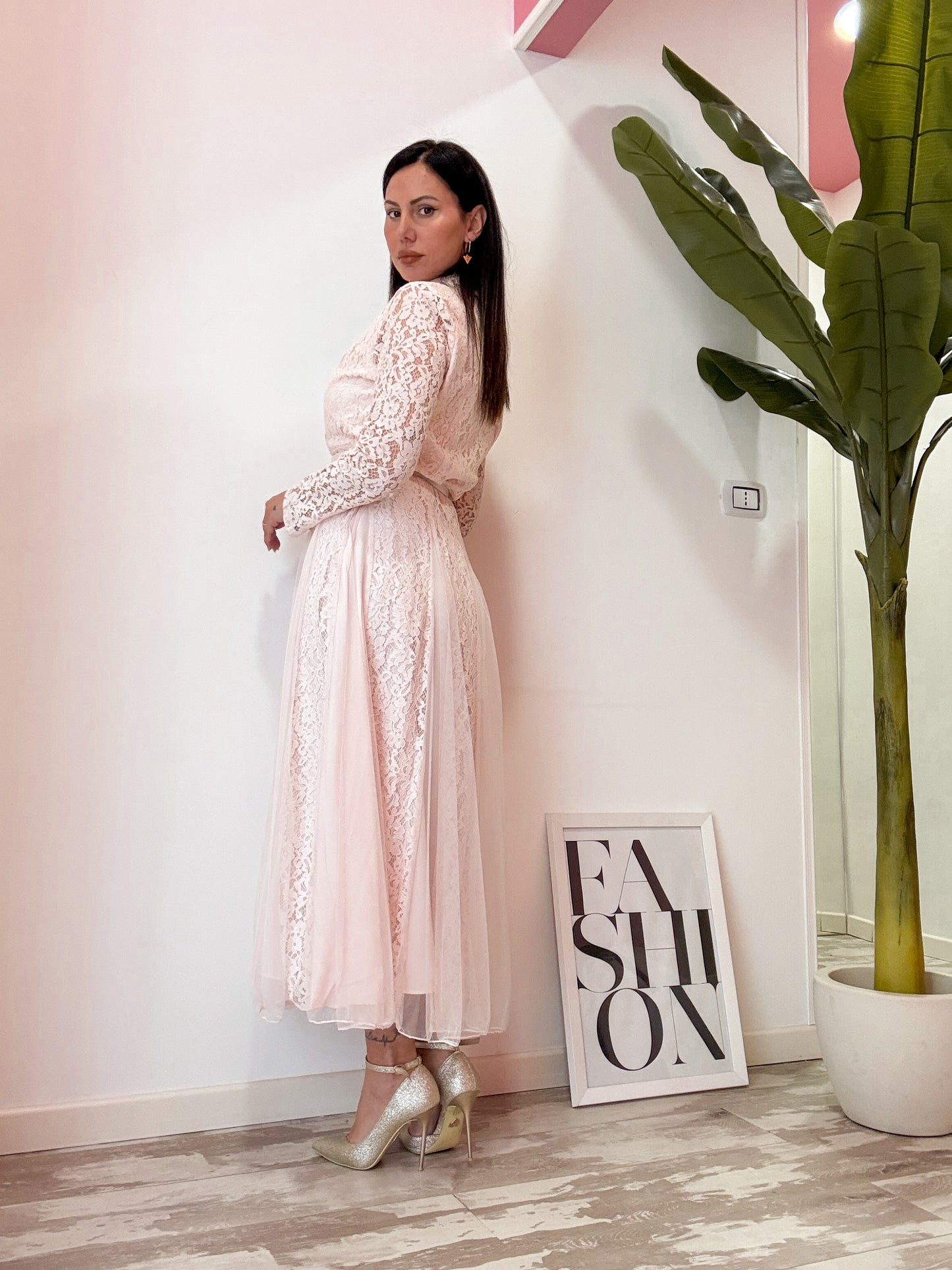 ABITO PIZZO E TULLE ROSA