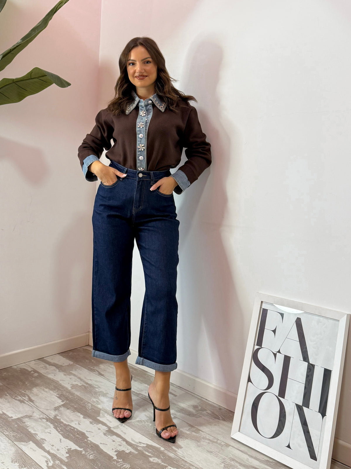 PULL DENIM GIOIELLO BLU E MARRONE