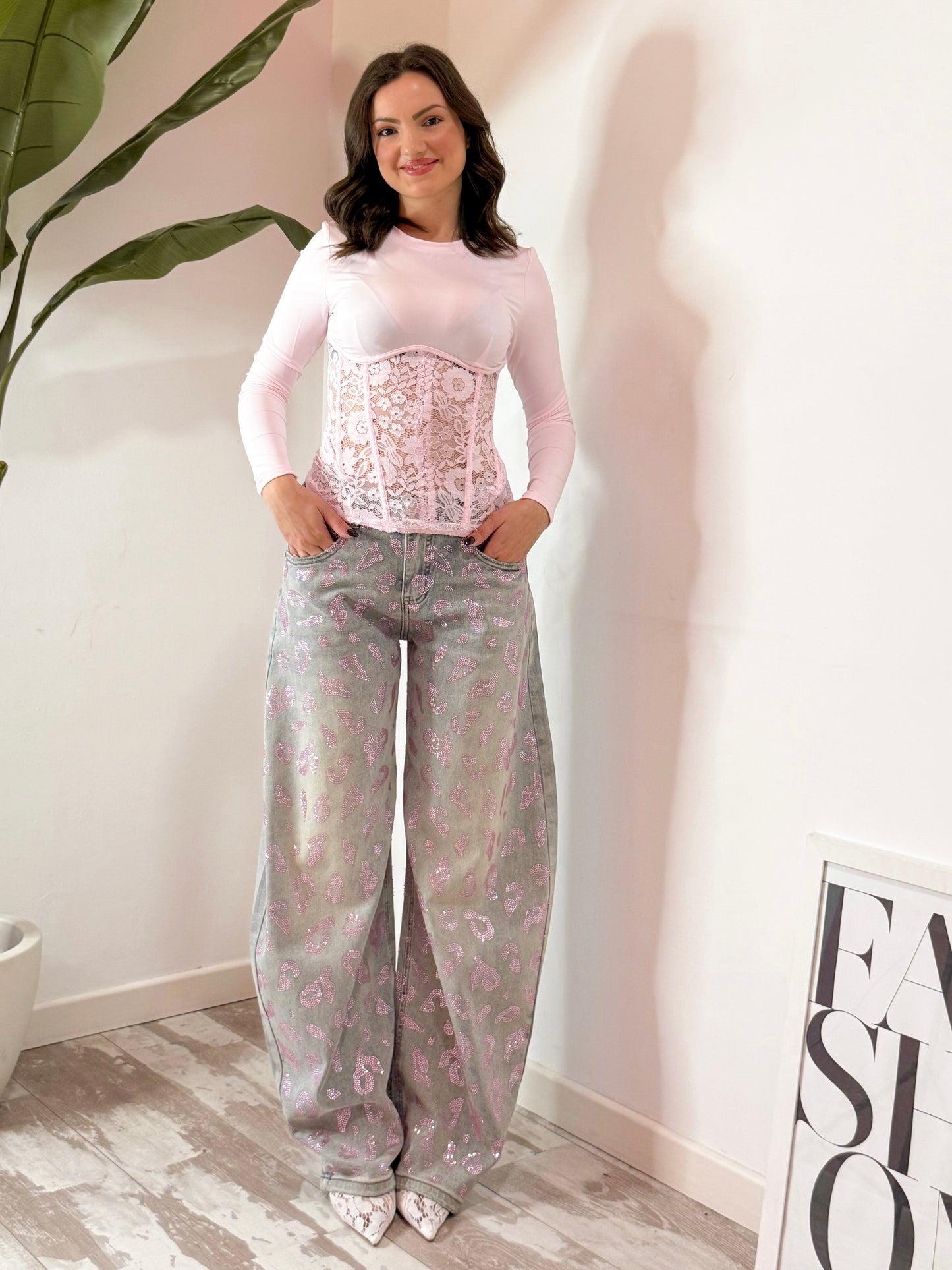 JEANS MACULATO ROSA