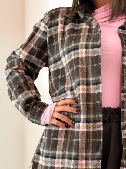 CAMICIA SPALLINE ROSA/MARRONE