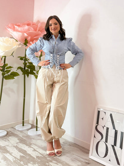 CAMICIA JEANS STRINGATA