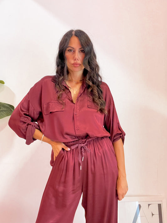 Camicia satinata bordeaux