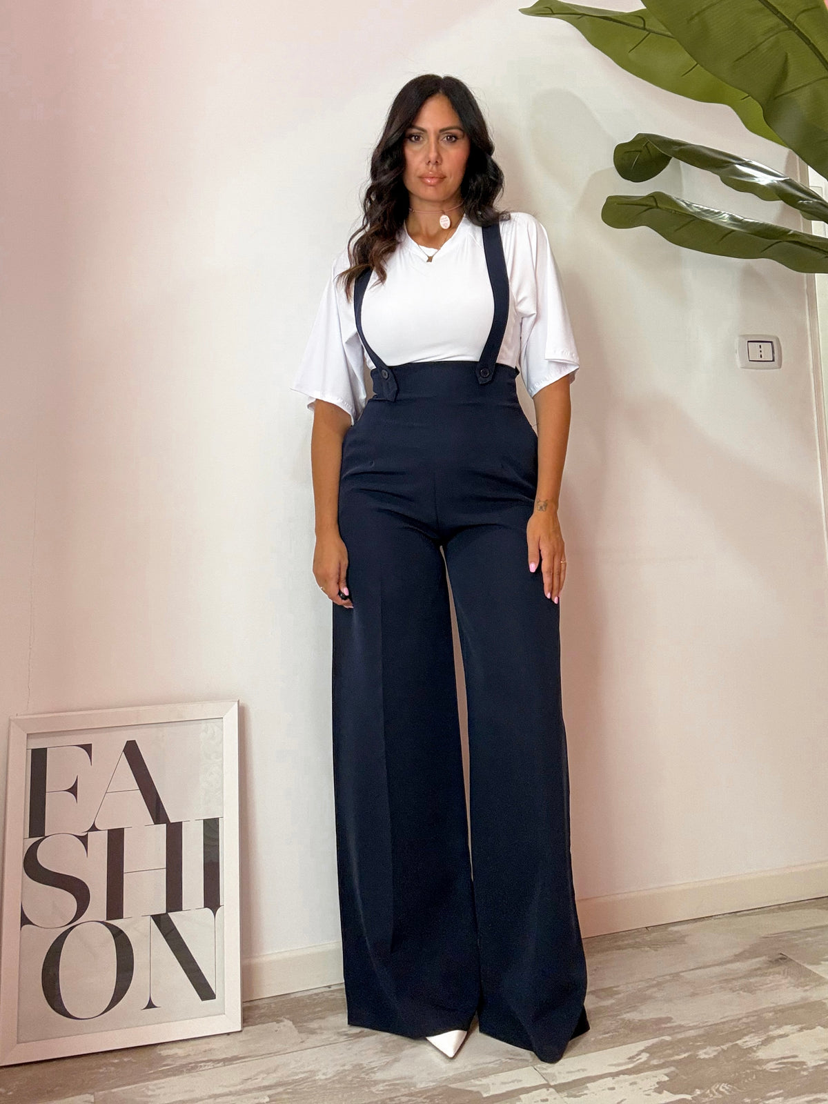 PANTALONE BRETELLE BLU